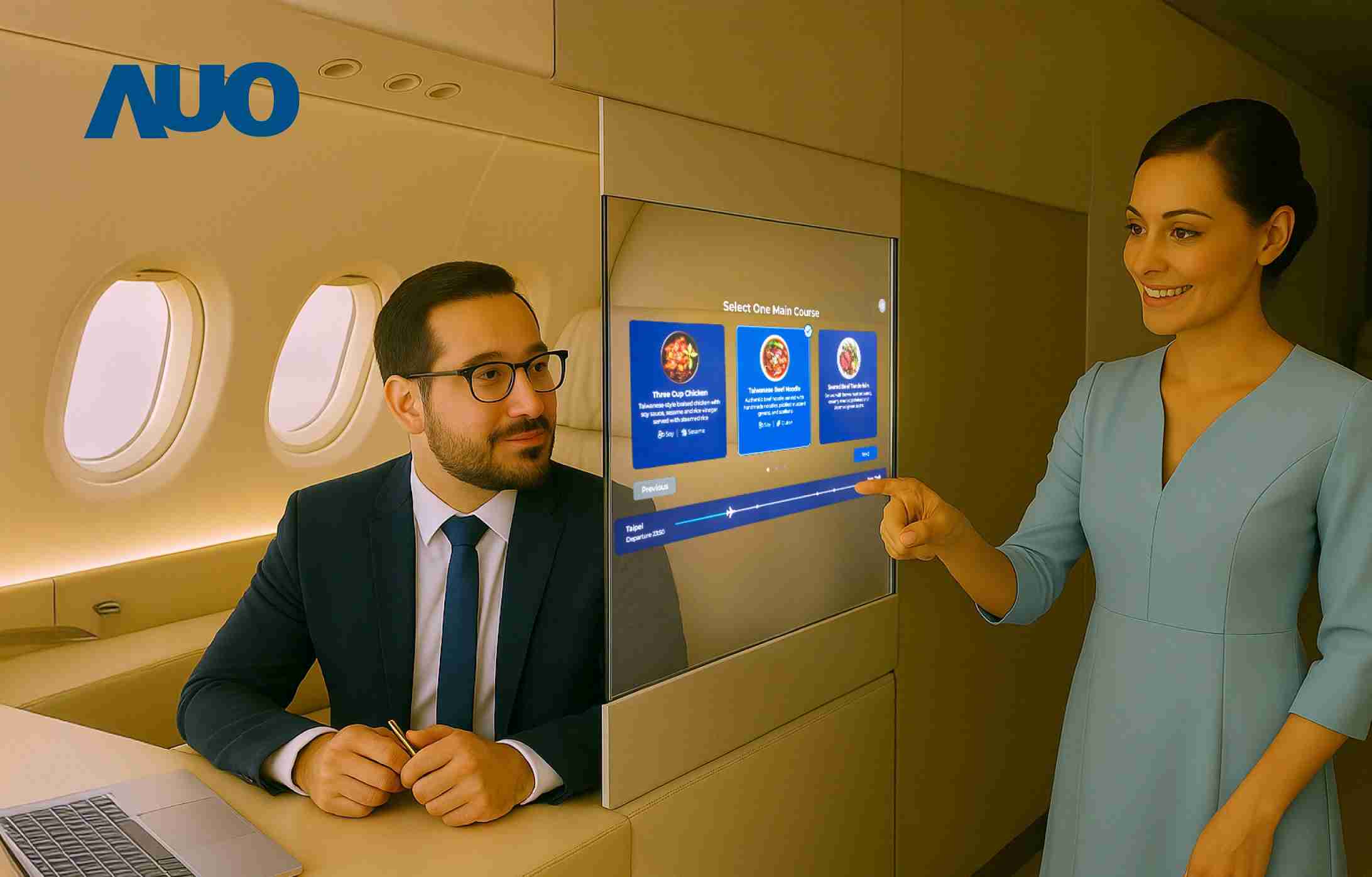 888.BY集团电子游戏研发全球最薄17.3 吋双面透明 Micro LED 显示器，，可在同一屏幕之双边投射不同信息，，，创造独特的”透明化”互动；图为实时翻译交流应用情境