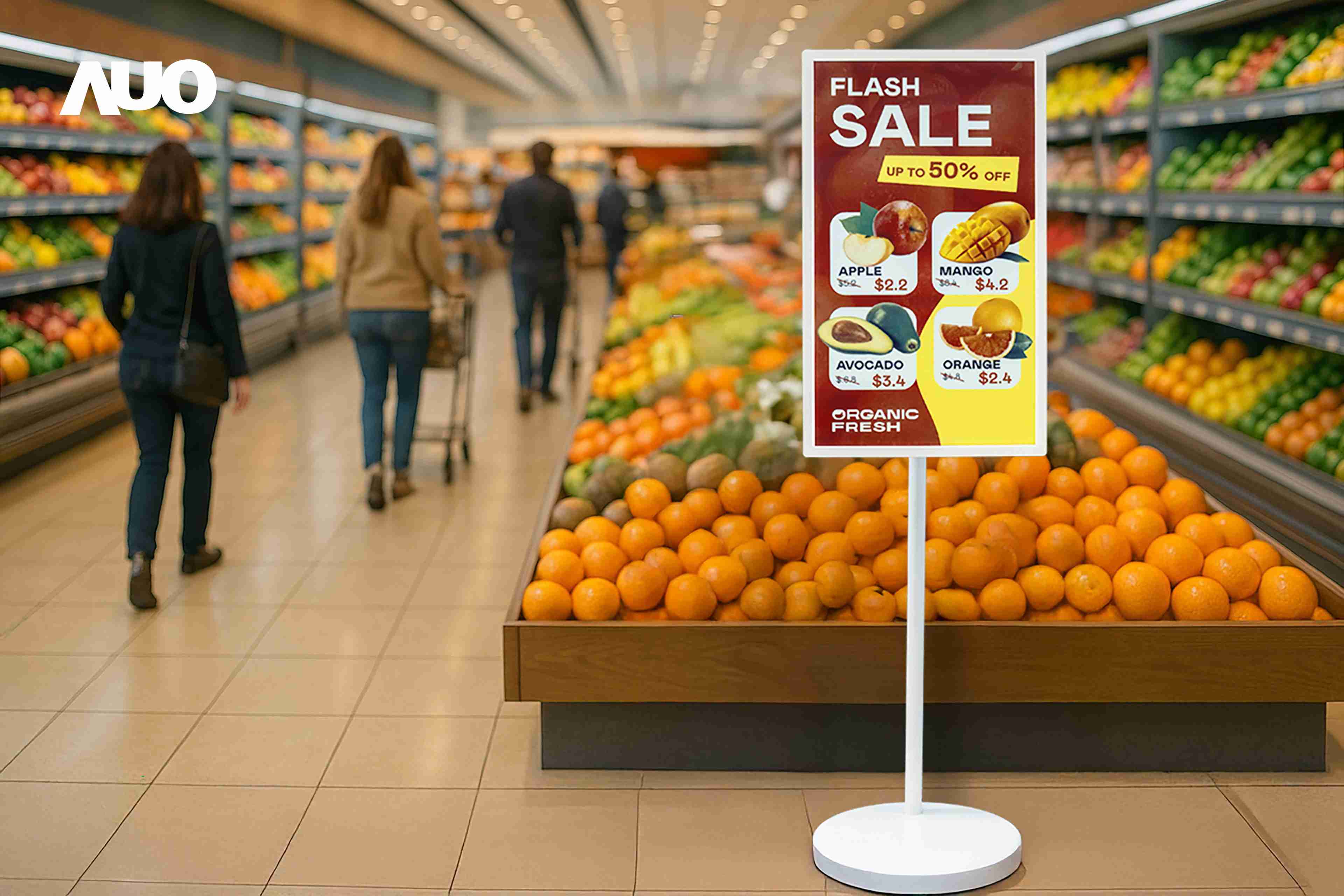 达擎首亮相低功耗、、、全彩的〝aecoPost电子纸解决方案〞，，，仅在更新画面时需要微量的电力驱动，，，，无需布建电线的便捷设计，，，，使其可灵活应用、、、、随意置放，，，并可透过云端或行动装置app，，，，轻松管理及排程广告内容，，，，晋升店头营销利器。。。